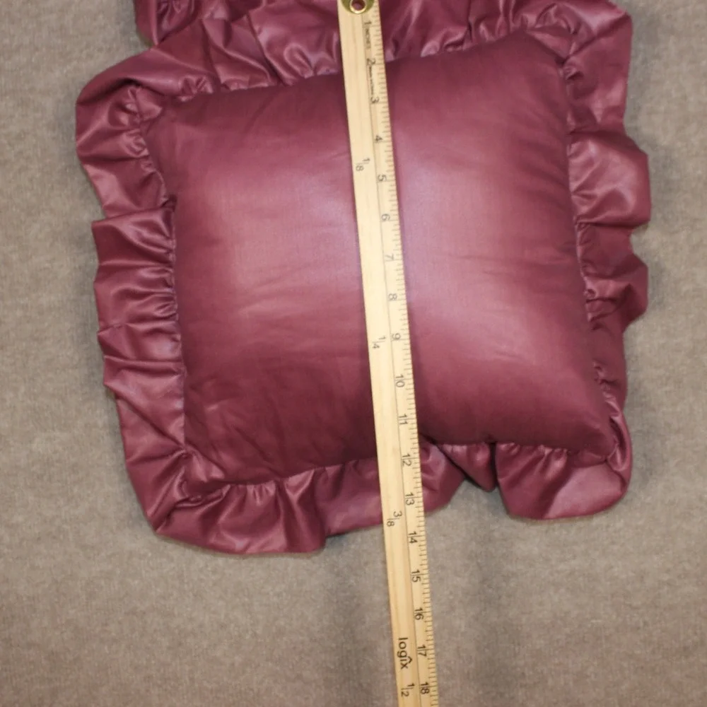 Vintage Mauve Satin Ruffled Throw Pillows Set of 2 Square Decorative Accent Rose